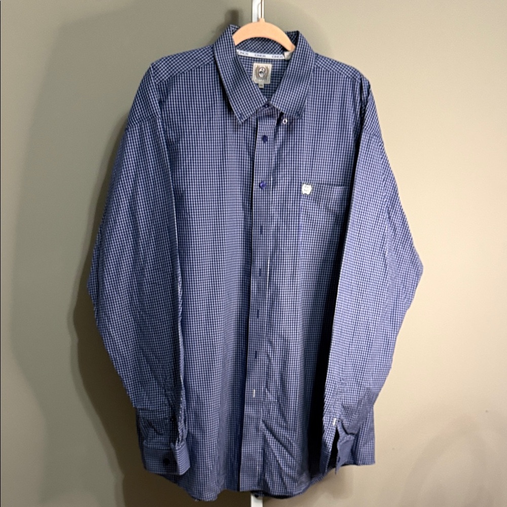 Cinch Men's Blue Checkered Shirt Button Down XXL‎